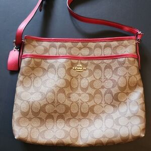 Coach‎ Signature Crossbody Shoulder Bag in Khaki & Pink